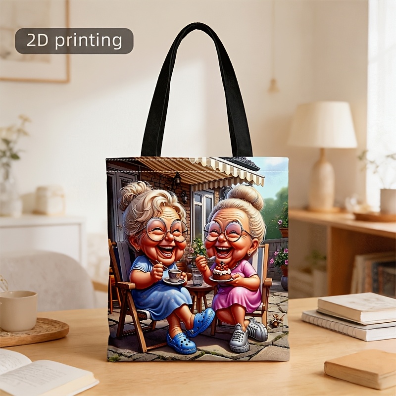 TEMU Crossbody Bag And Handbag For Men And Women, 2d Cartoon Funny Grandma Print Unisex Tote Crossbody Bag Ideal For Daily And Shopping