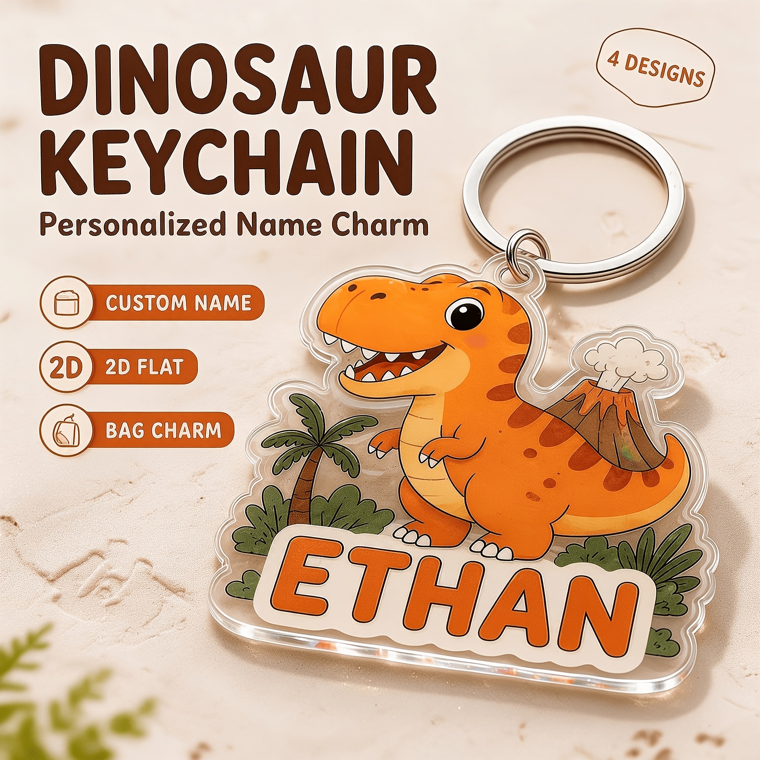 TEMU Personalized Theme Name Commemorative Pendant Keychain | , Triceratops, Velociraptor, Brachiosaurus 4 Styles Design | Custom Backpack Tag,