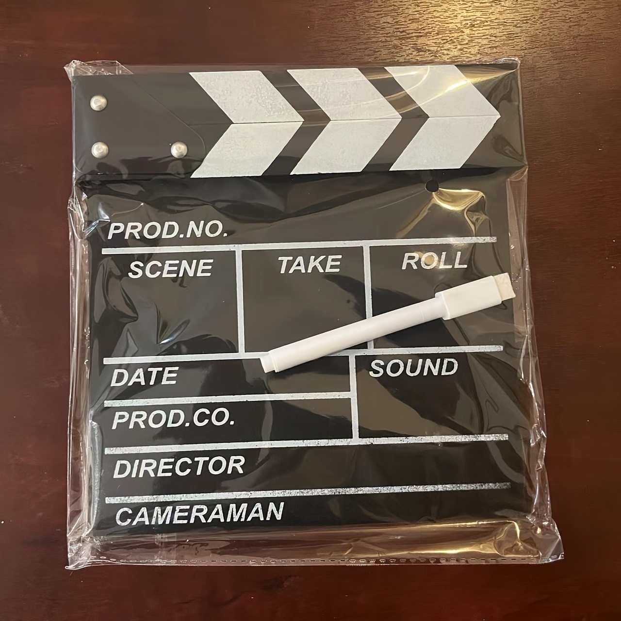 TEMU Wooden Director's Clapboard For Creative Grocery Movie Shooting, Wooden Prop Decoration, Comes With A White Erasable Pen