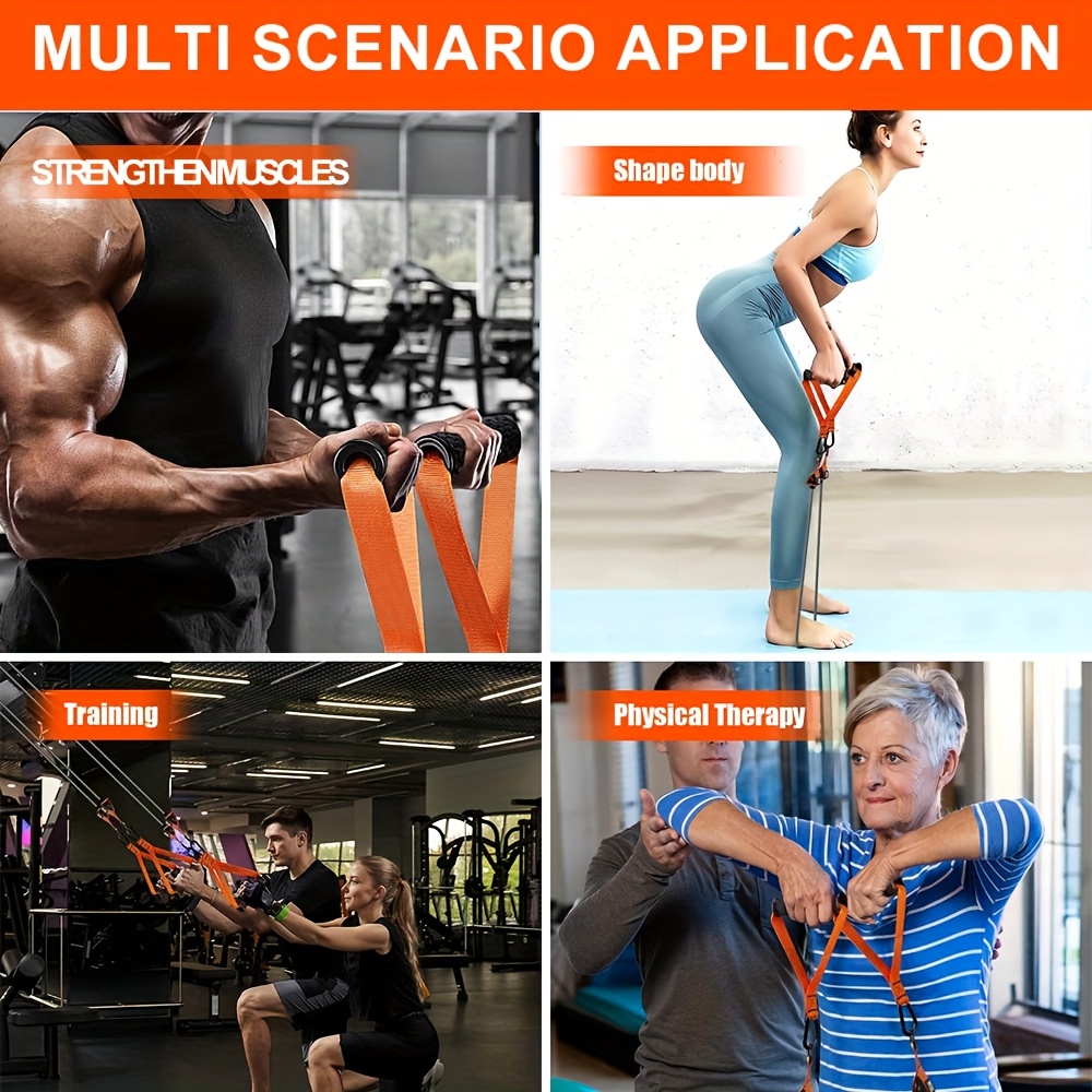 Different people working out with a resistance bands set sold by 100 Spartans