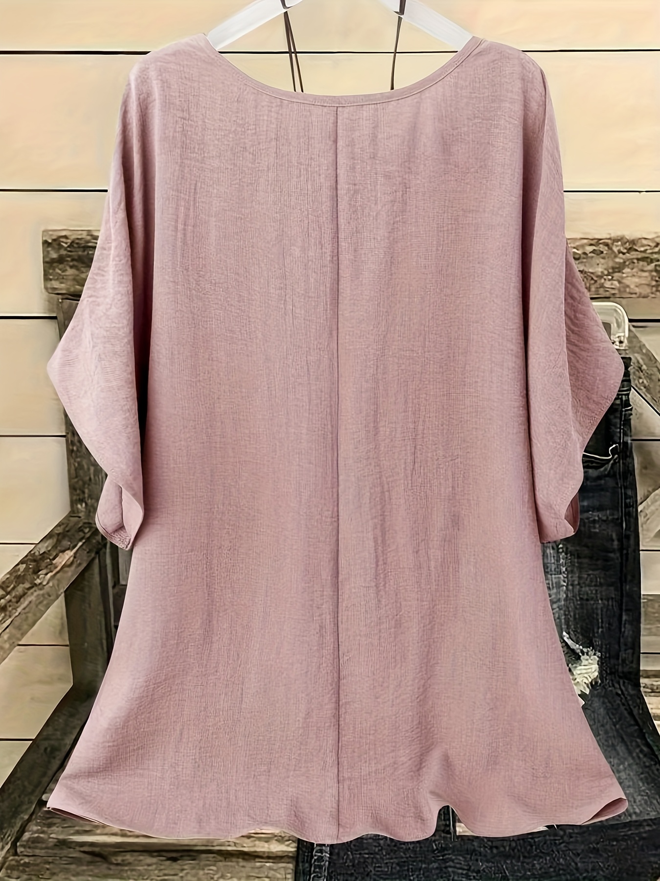 New Plus-Size Women'S Casual Vacation Solid Color Batwing Sleeve Shirt Top