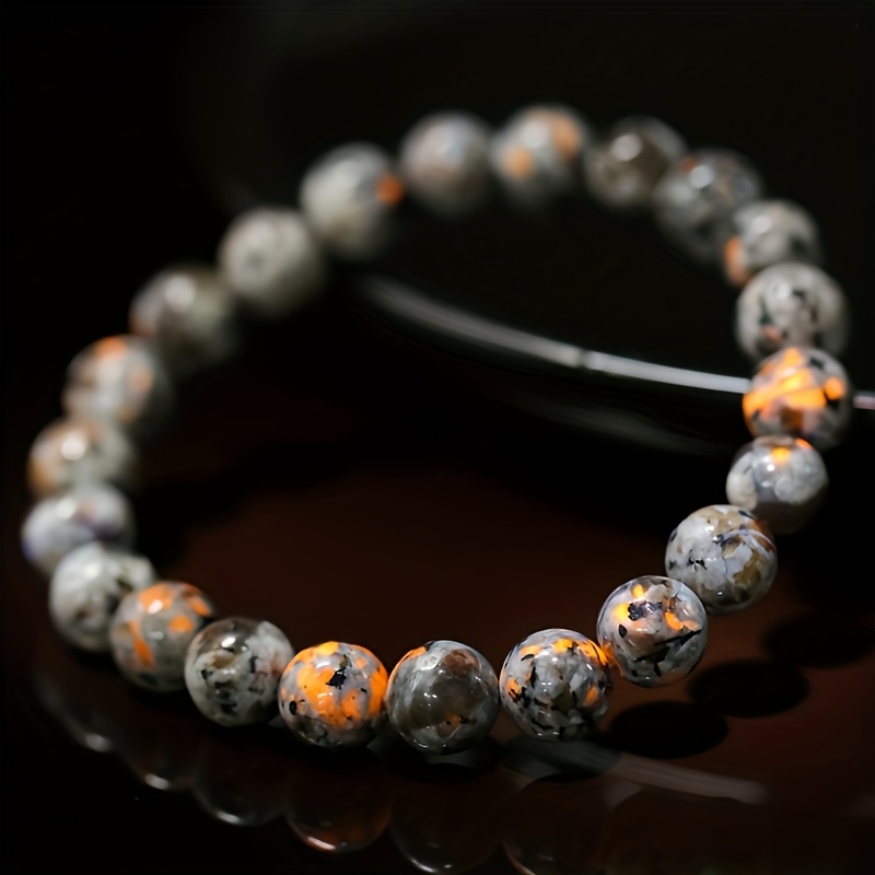 Image of Stunning 8mm Natural Flame Stone Bracelet - Stretch Beaded Design, Perfect Daily Wear & Holiday Gift