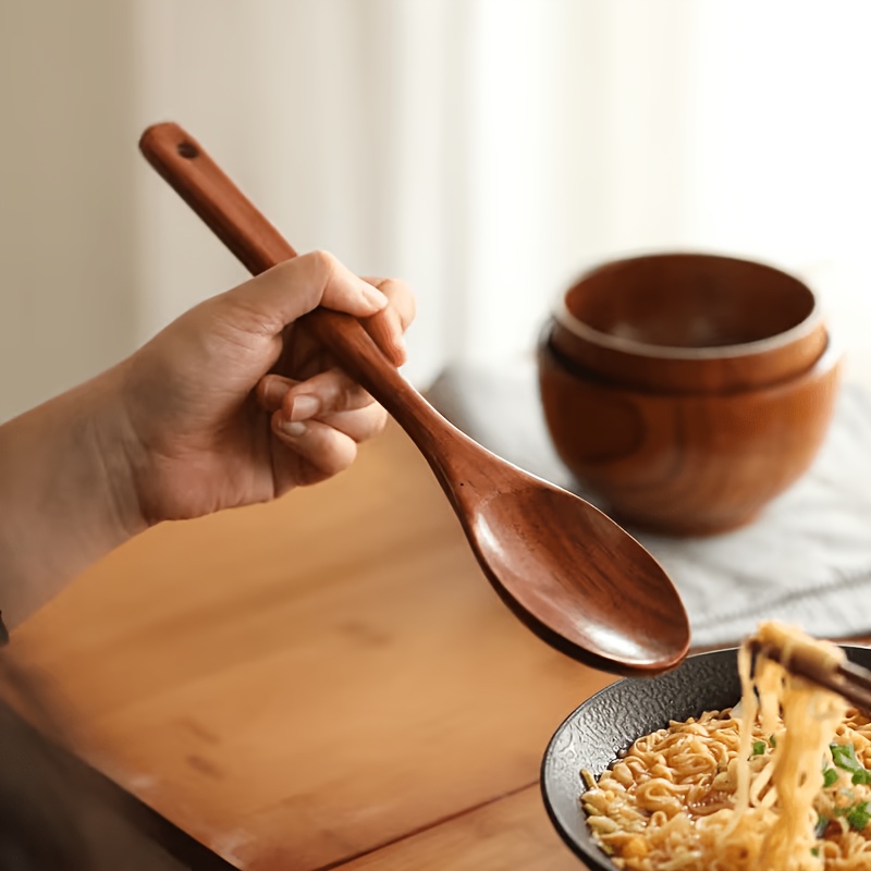 TEMU 초장柄 내구성 쿠킹 스푼, 긴 손잡이 스푼 - 부드러운 표면, 인체공학적 손잡이 디자인, 편안한 그립감, 끓이는, 서빙, 요리, 수프, 베이킹 등에 적합. 가정, 레스토랑, 캠핑, 베이커리용 주방 도구
