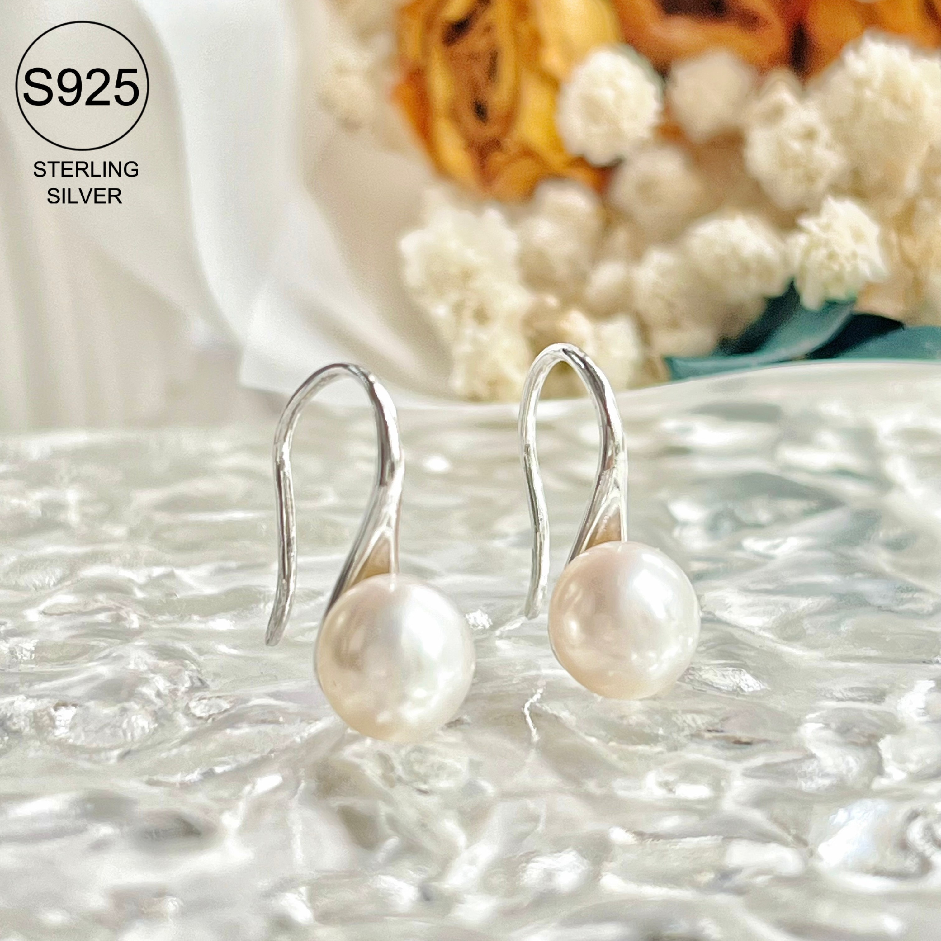 

925 Silver Freshwater Pearl Drop Earrings Elegant Jewelry Formal Dress Banquet Female Ear Accessories