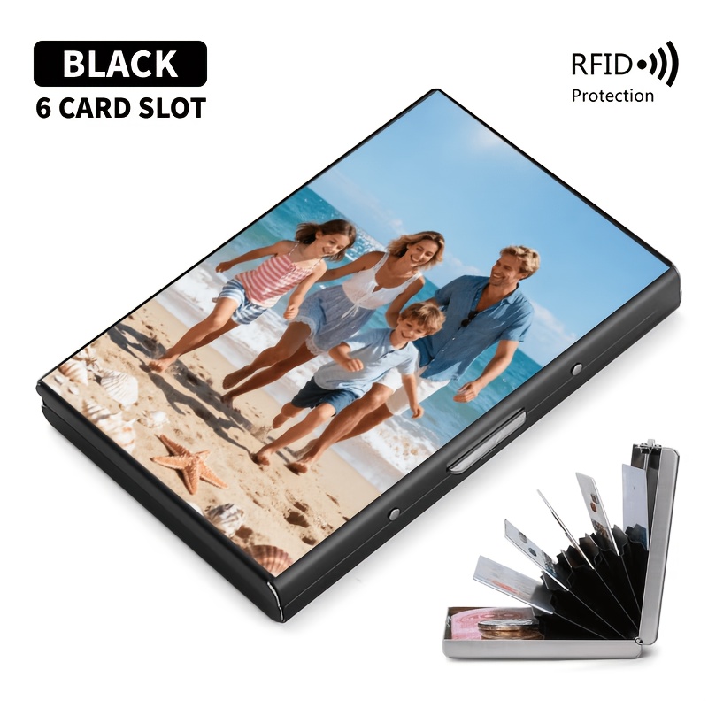 TEMU Diy Personalized Photo Customization 6-slot Card Holder Wallet, 6 Card Slots For Storing Cards And Cash, With Rfid Protection, Ultra-thin And