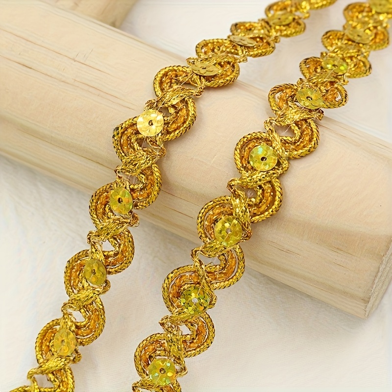 Long S-Shaped Sequin Lace with Golden Thread for Costumes