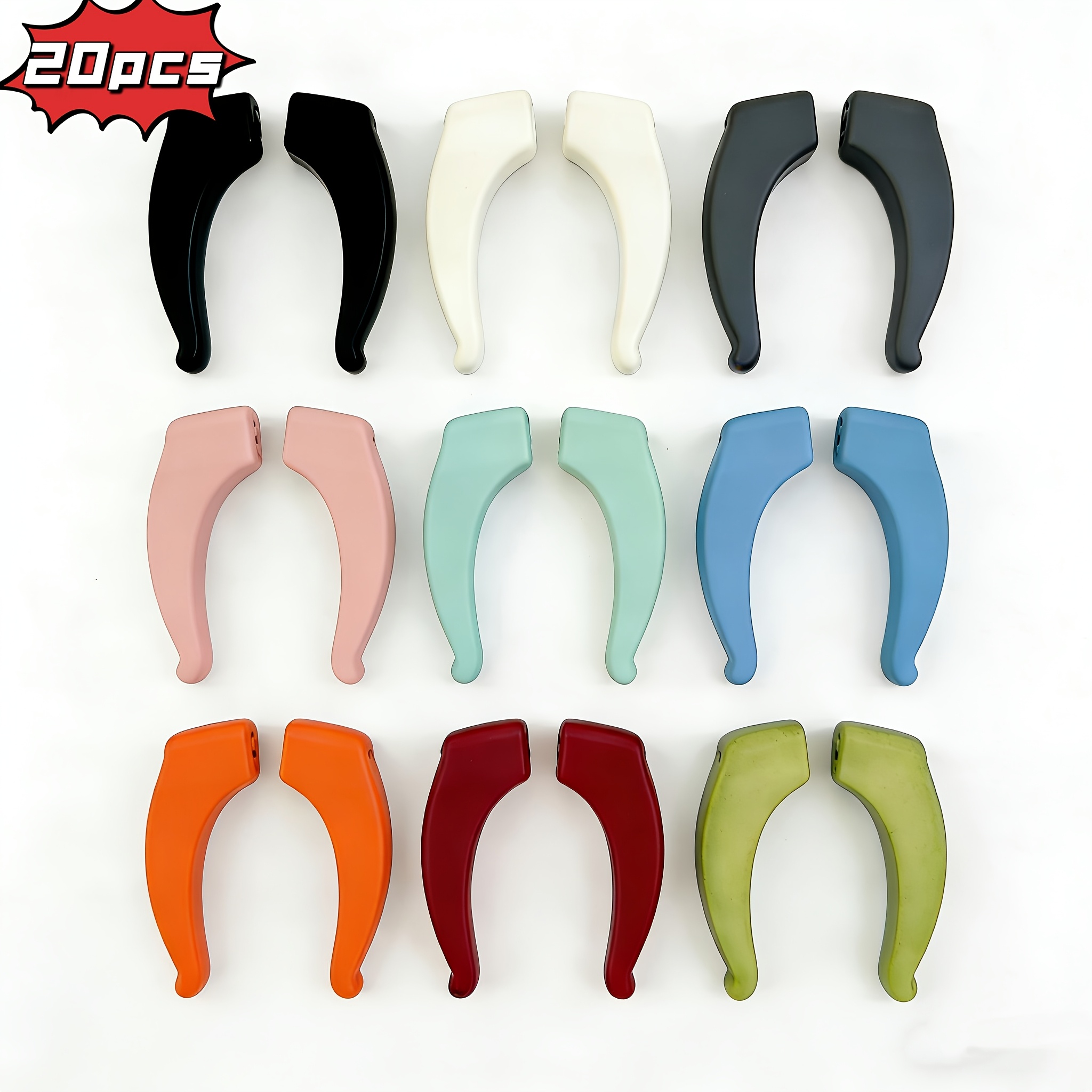 20 Assorted Multicolor Silicone Non-slip Eyeglass Hooks With 0.157in Holes, Colors