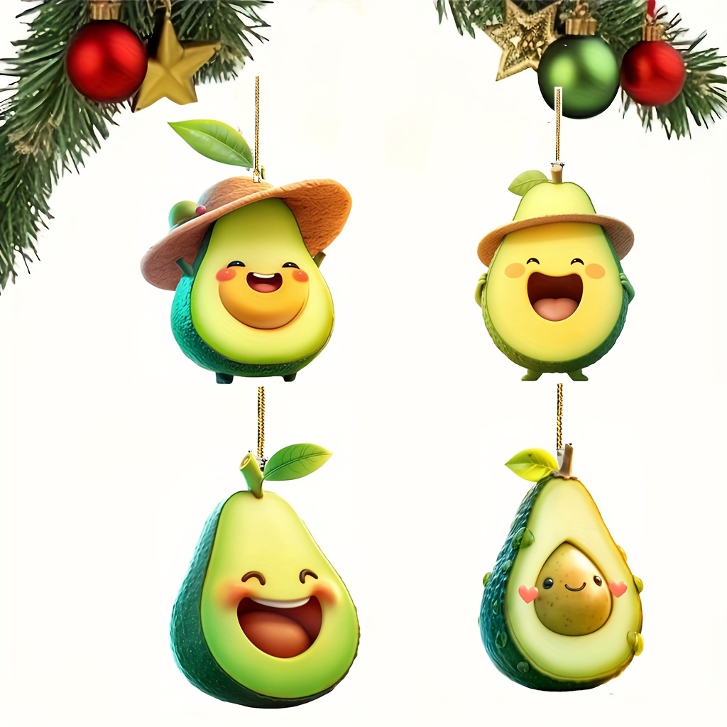 

4pcs Set Of Cute Avocado Acrylic Ornaments - Christmas, & Easter Decorations