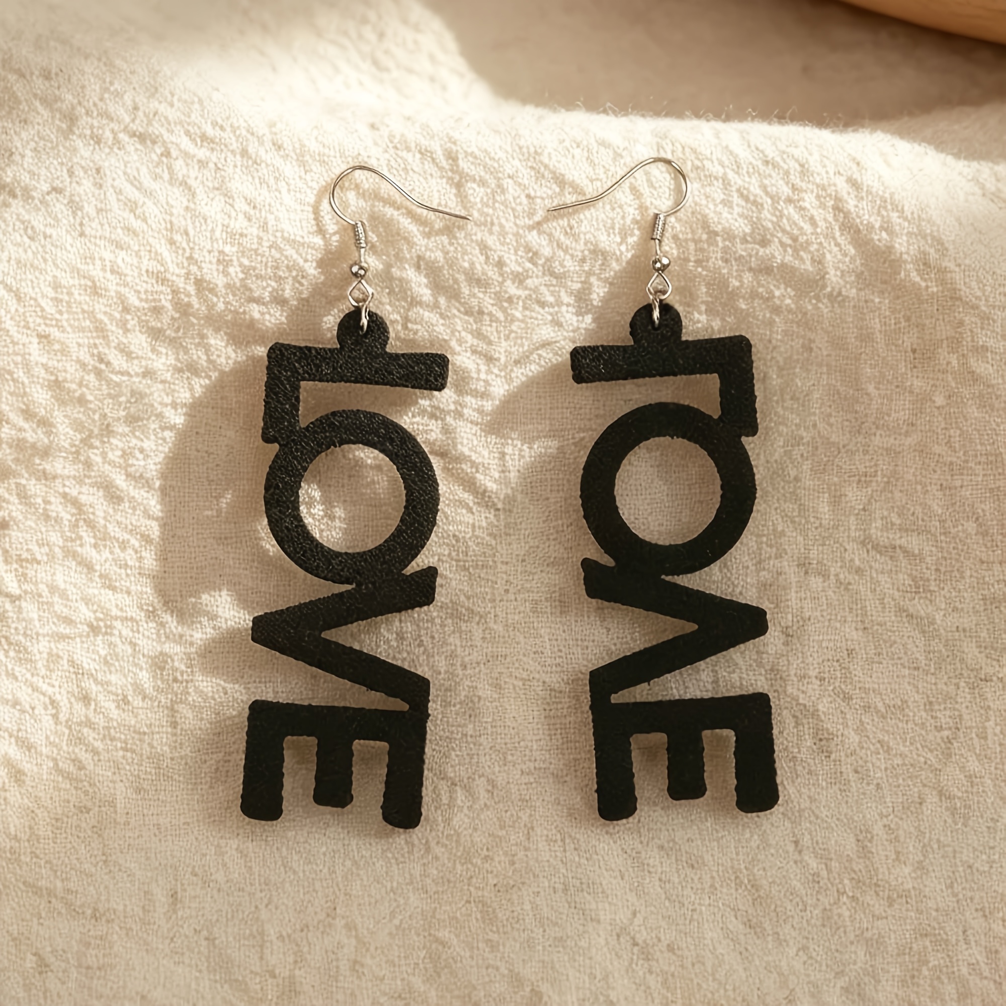 Women's LOVE Letter Faux Leather Pendant Earrings, Unique Dangle Design