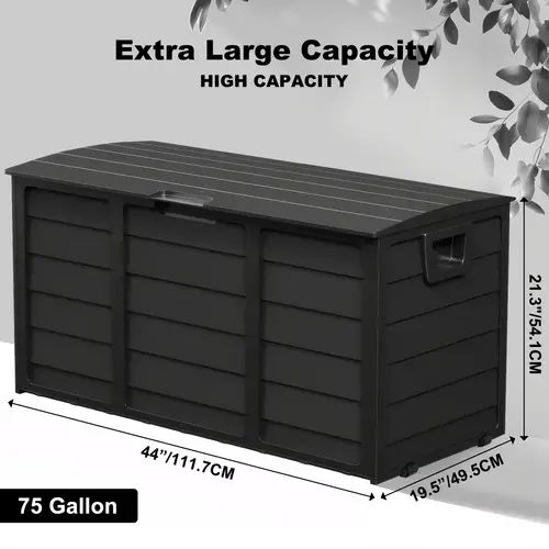 75 gallon outdoor storage box waterproof deck box with handles wheels large patio furniture storage cabinet for pool accessories garden tools camping gear easy assembly box cabinet rack for outdoor storage