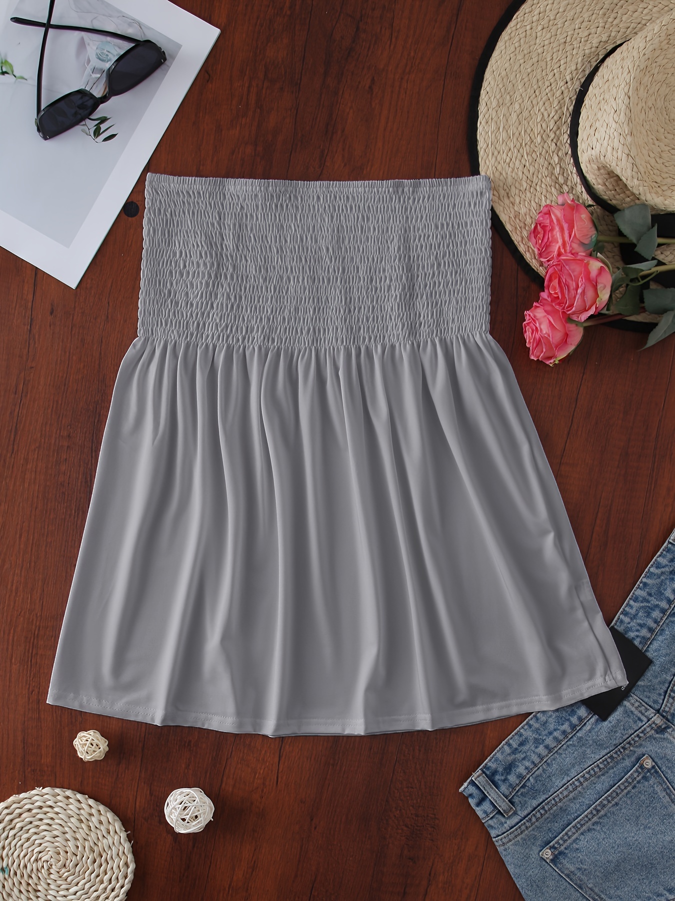 Women's Elegant Off-Shoulder Crop Tube Top - Stretchy Solid Color Short Sleeve Blouse with Ruching Detail, Machine Washable for Spring Summer Fall Casual & Dressy Outfits, Crop Top Blouse, Seasonal Fashion, Flowy Fabric, Comfortable Fit