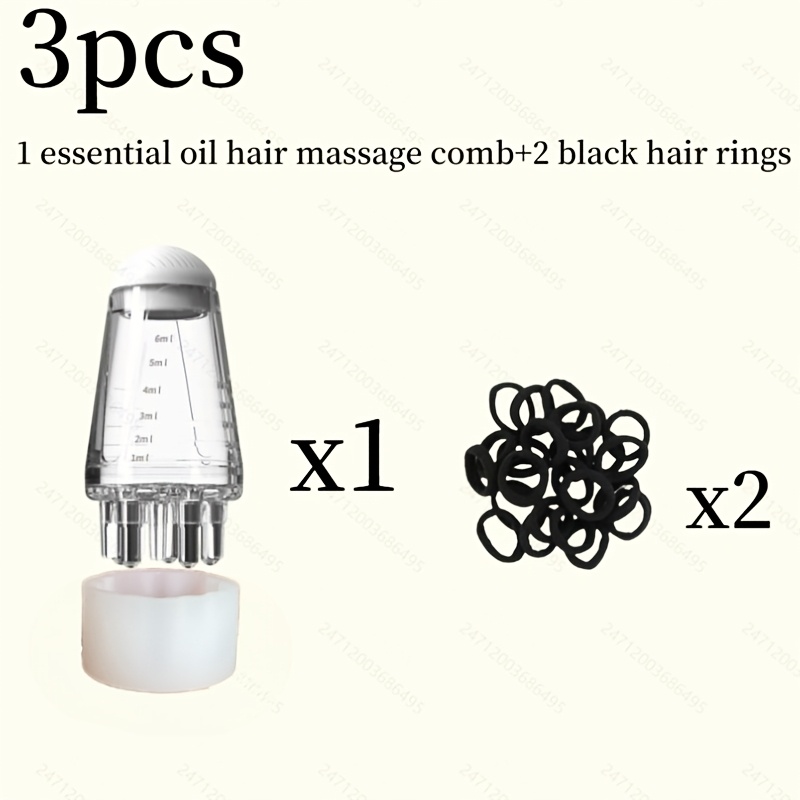 TEMU 3pcs Set: 1 Essential Oil Hair Massage Comb + 2 Black Hair Ties, With Roller Ball Applicator For And Styling - Ergonomic Abs Plastic Handle,