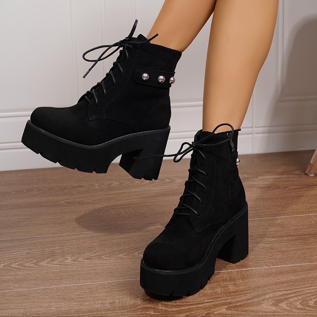 botas negras media caña cómodas mujer tacón cordones Temu Guatemala