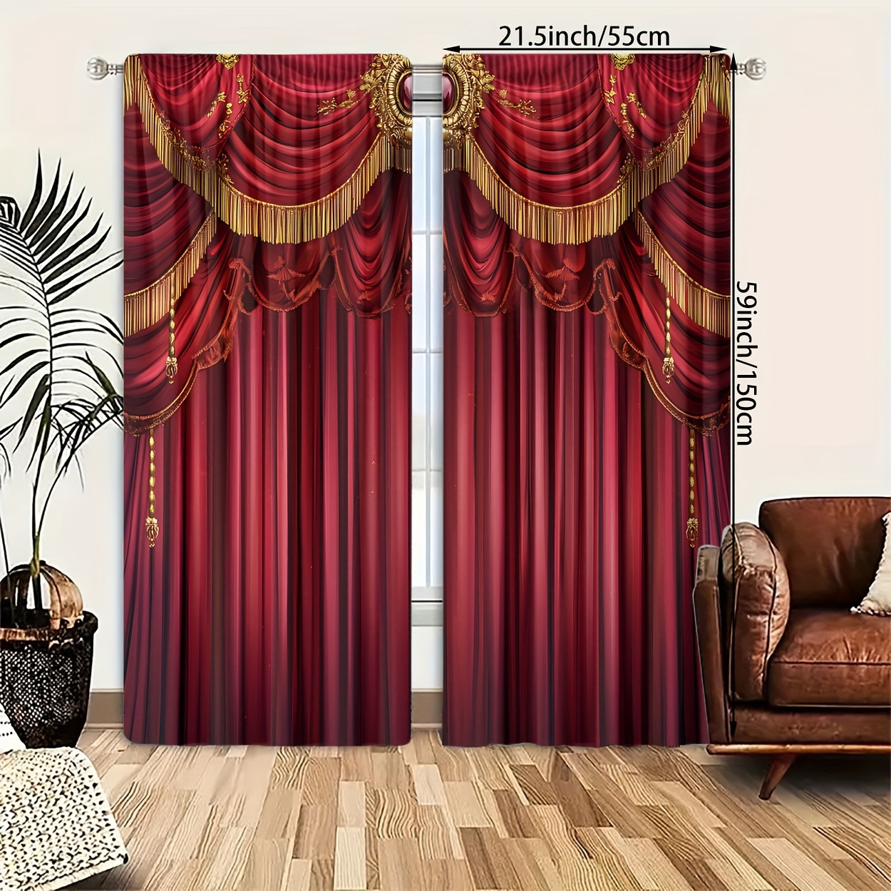 TEMU 2pcs Red Curtains With Hd - Light , Rod For Bedroom, Room, Decor - Durable , Washable