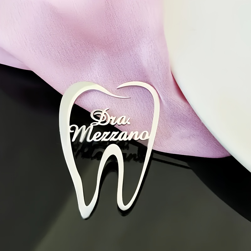 TEMU Custom Dentist & Dental Stainless Steel Brooch - Personalized Tooth Design, Chic Minimalist Lapel Pin For Women | Perfect Gift For Dentists And