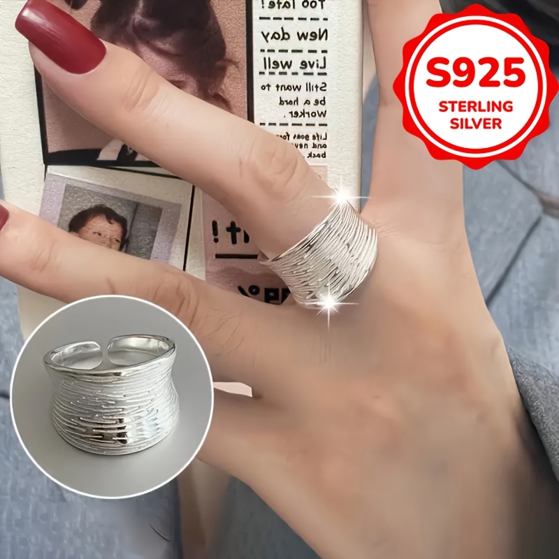 925 Silver Wide Band Women's Ring Adjustable with Packaging