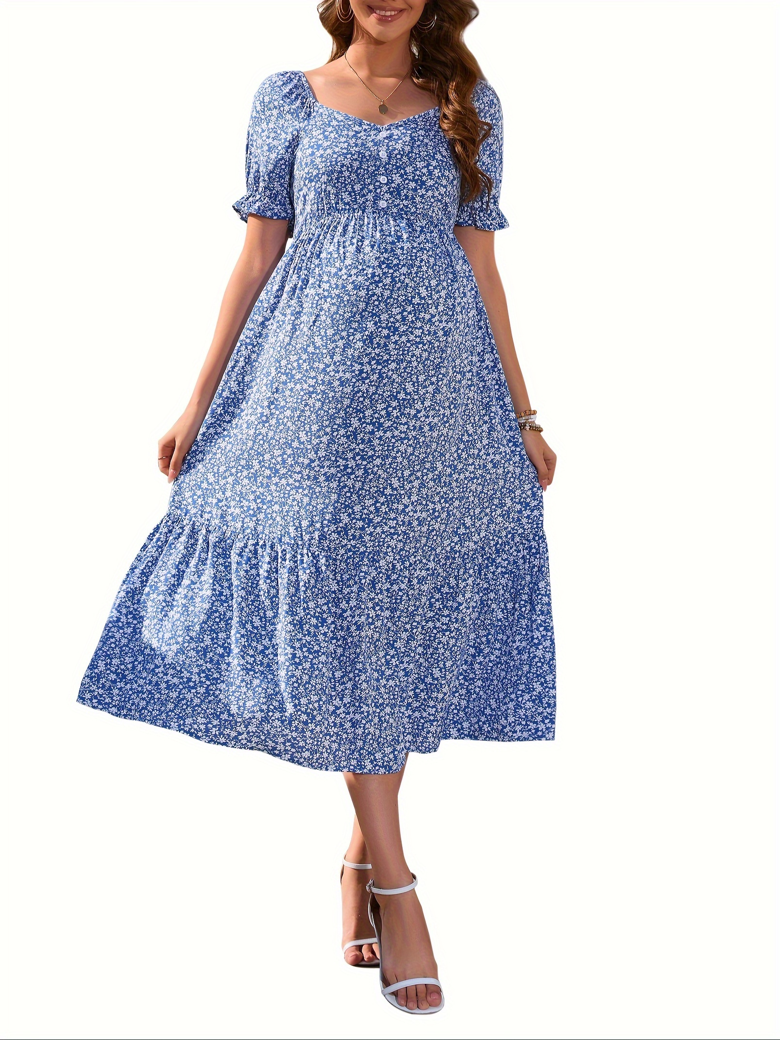 womens floral maternity dress v neck short puff sleeve swing