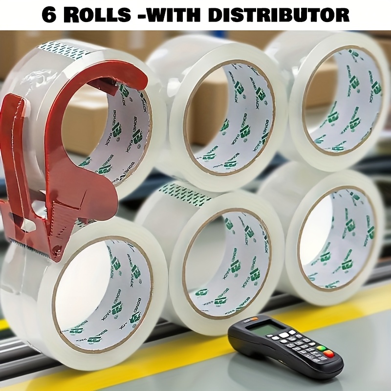 TEMU 6 Rolls Of Transparent Packaging Tape, With Cutter, 75 Yards, , Strong , Suitable For Transportation, Relocation And Handicrafts