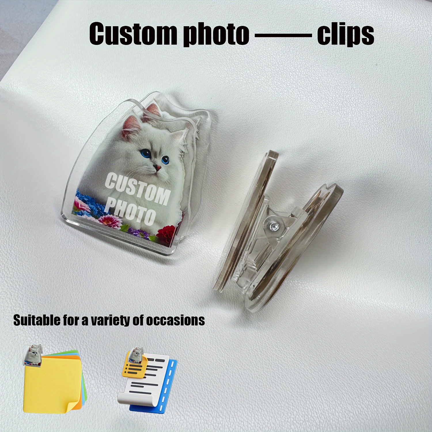 

Personalized Acrylic Photo Clips 3pcs - Customizable With Names Or Messages, Family, Friends & Pet Photos - Decor For Home, Office & Holidays