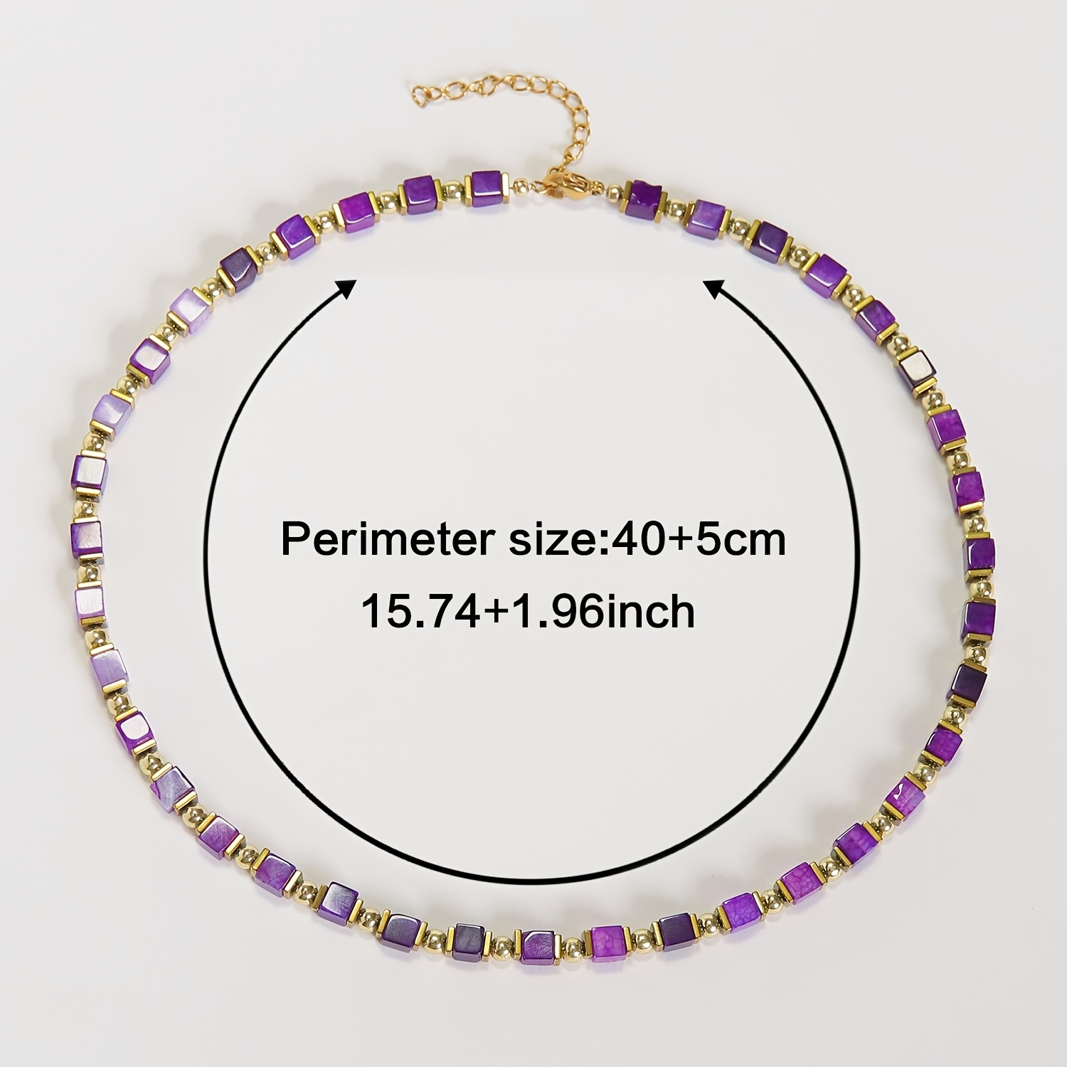 Hand-Strung Square Agate Beaded Necklace with Golden-Tone Accents