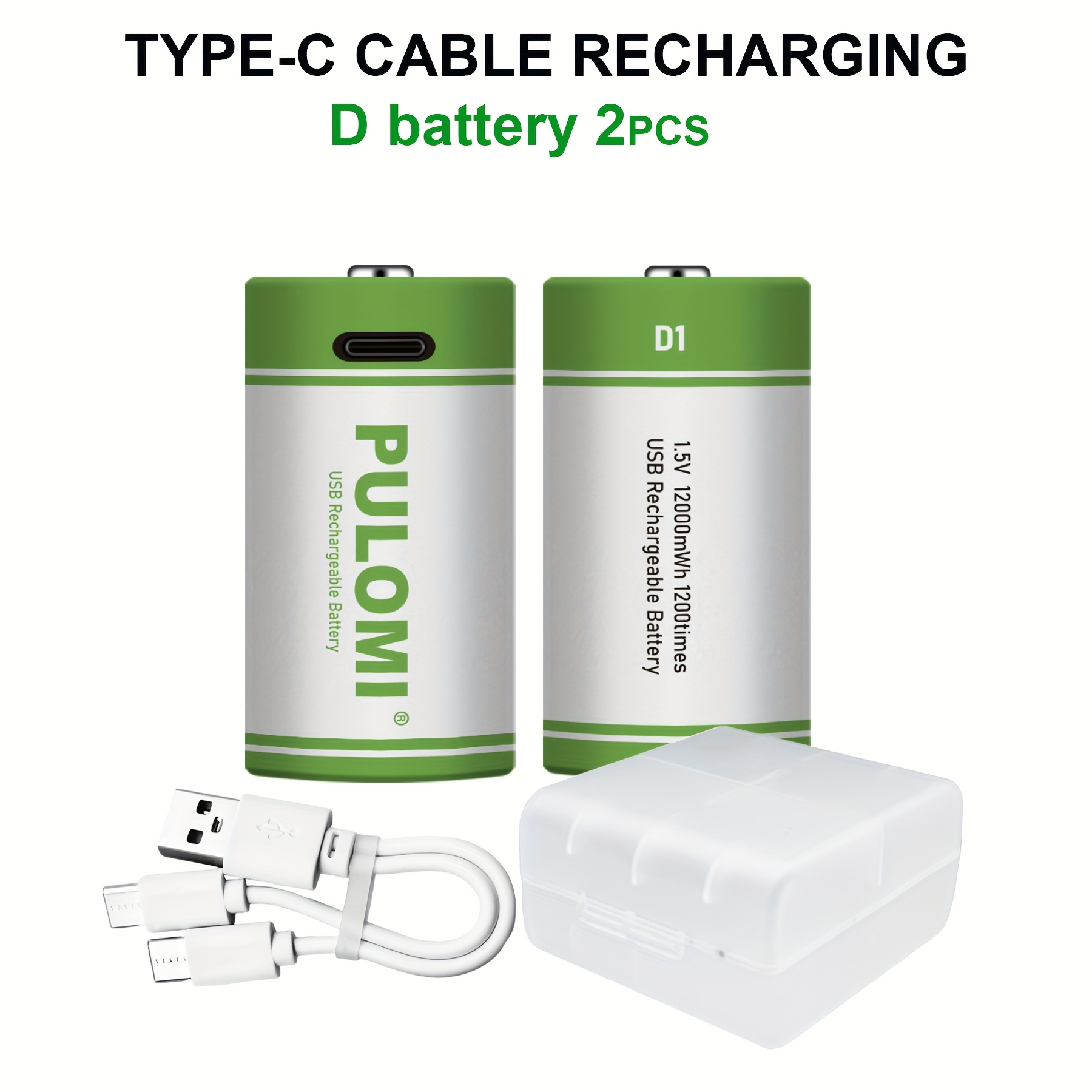 TEMU 2pcs D Battery D1 Batteries, D Rechargeable Lithium , High Capacity 1.5v 8000mah 12000mwh Rechargeable Lithium Battery, 3 Hours Fast Charge,