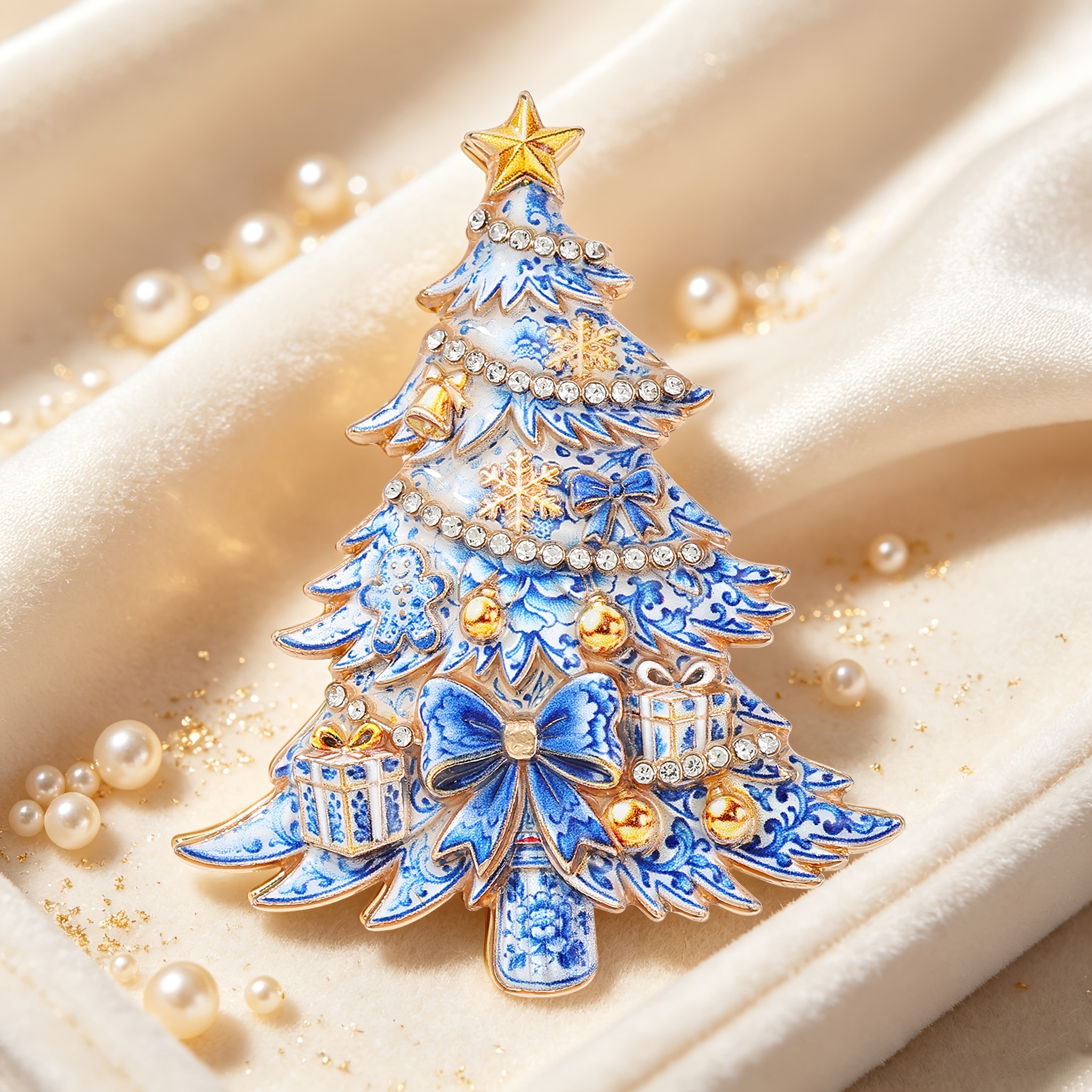 TEMU 1pc Rhinestone Inlaid Christmas Tree Enamel Brooch, Luxury Christmas Accessory For Winter Sweater & Suit, Holiday Gift Lapel Pin