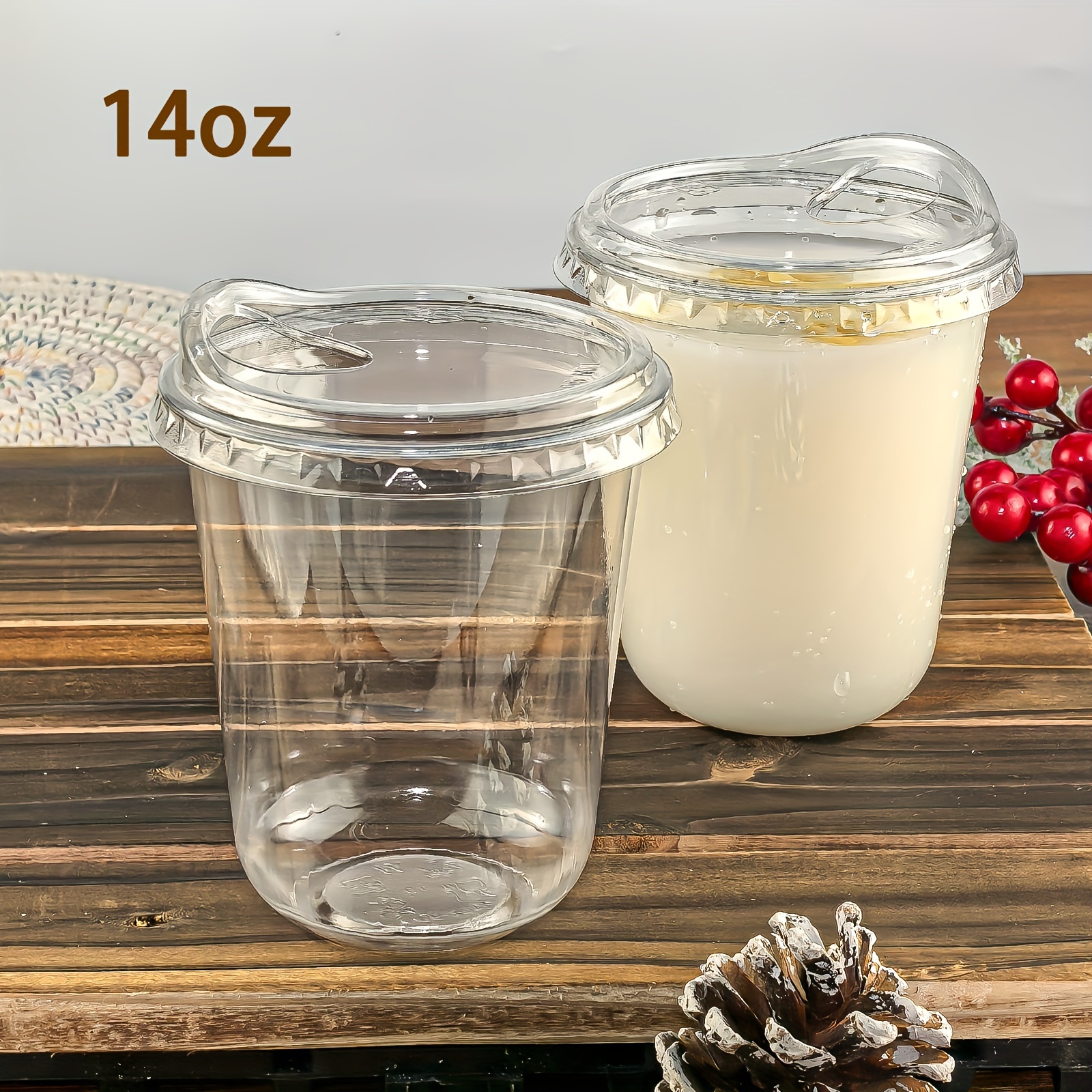 50pcs Clear PET Disposable Cups with Lids | BPA-Free, Freezer-Safe &amp; Recyclable | Ideal for Cold Drinks | Perfect for Parties &amp; Outdoor Events | Multi-Occasion Use: Halloween, Christmas, Valentine&#39;s Day