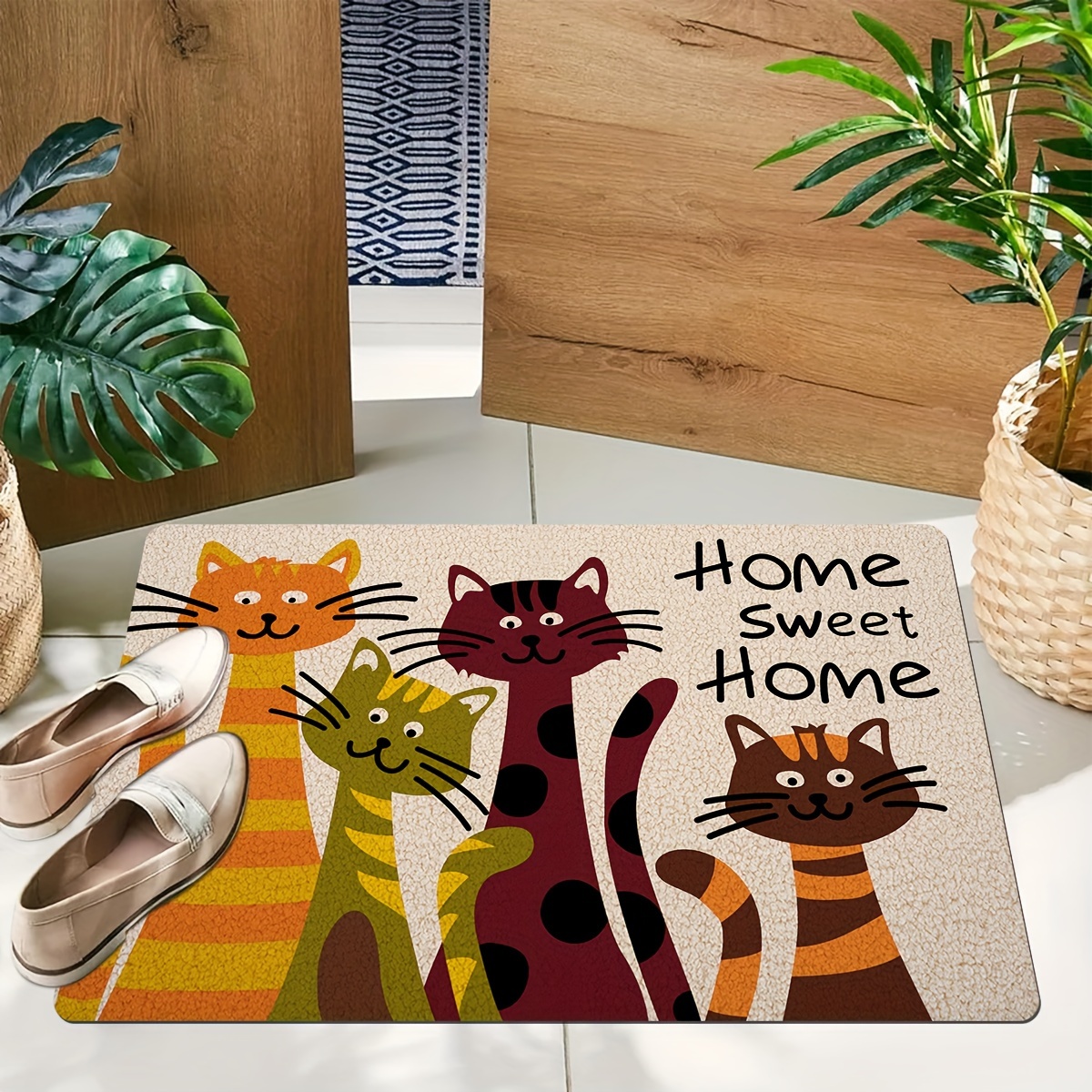 

1pc, Entrance Floor Mat, Giant Cat Homecoming Alphabet Print Pattern Rug, Polyester Non-slip Stain Resistant Floor Mat For Indoor Outdoor Entrance Floor Doormat