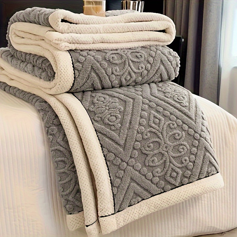 luxury velvet throw blanket with unique carved design 350g thick     machine washable polyester knit for bed sofa details 6