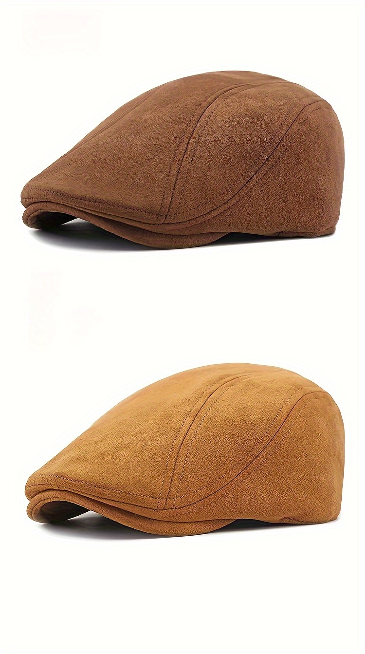 [Elegant Cap] Classic Beret Hat in Brown, Black, Olive Green, and Dark Gray - Elegant British Style, 100% Polyester, PVC-Coated for Durability, Hand or Dry Clean Only - Perfect for Spring & Autumn, Adjustable Hat