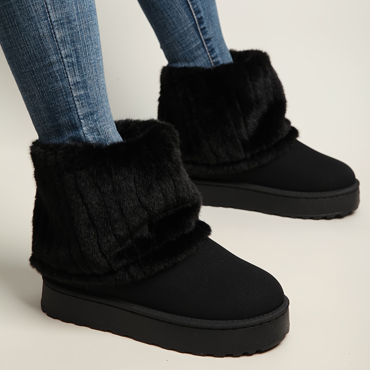 TEMU Bottes de neige à talon épais avec bordure en fausse fourrure convertible pour femmes, bottes chaudes 2-en-1 pour chevilles , camel et beige,