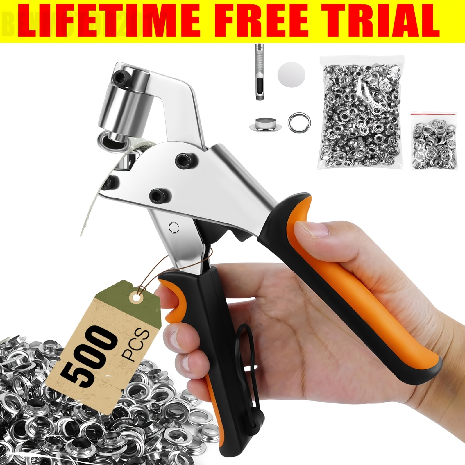 Image of 10mm/ 3/8 Inch Eyelet Punch Kit With 500pcs Metal Grommet Eyelets, Banner Maker Eyelets And Punch, Magnetic Eyelet Pliers Fabric Hole Punch For Canvas Fabric Tarp For Diy Crafting & Repair Projects