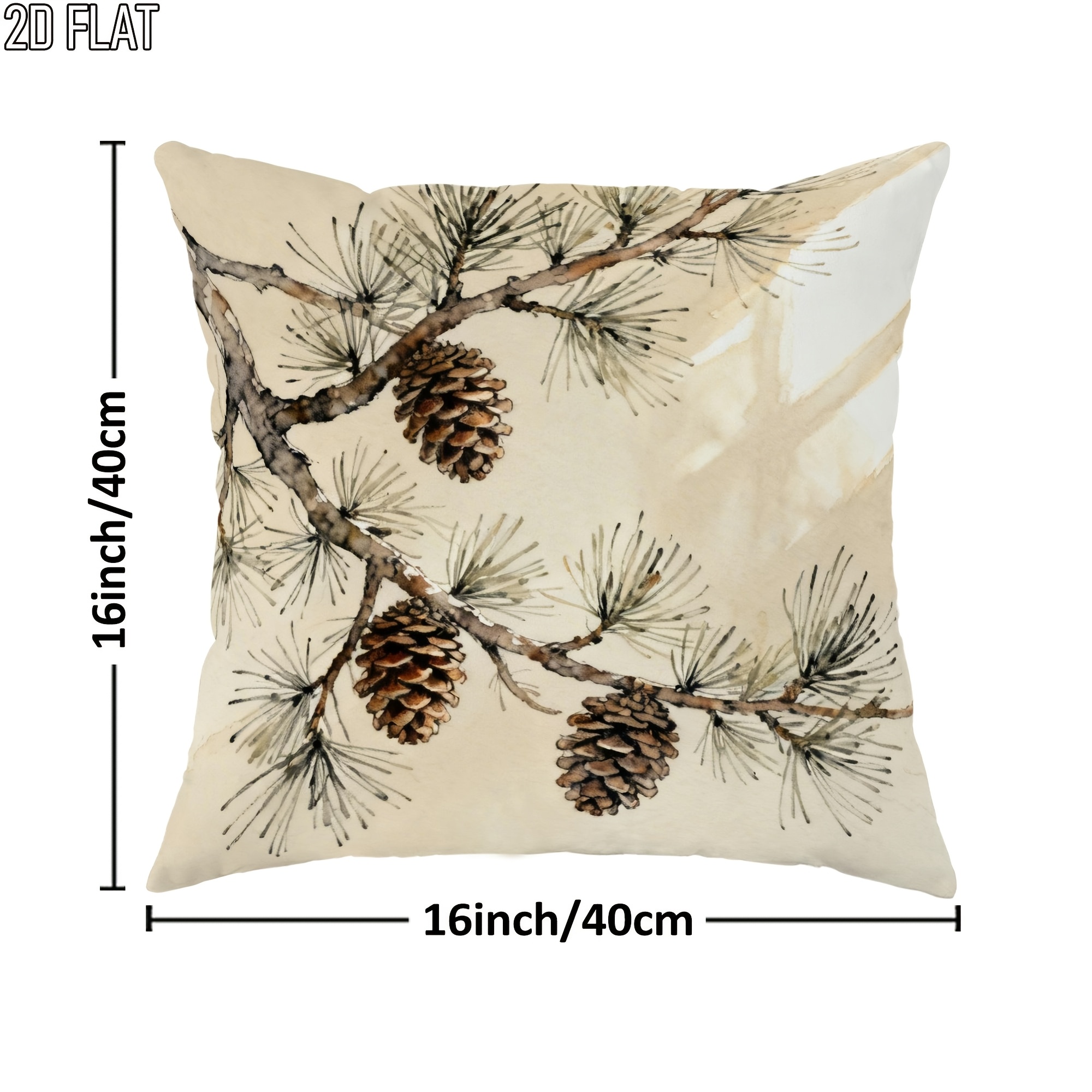 TEMU 2d Flat 1pc Christmas Pine Cone Throw Pillow Covers Beige Brown Cosy Decorative Pillowcases One-sided Printing For Living Room Bedroom Sofa Bed