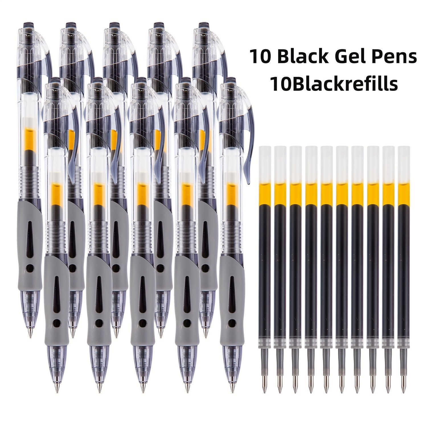 TEMU 20pcs Retractable Gel Pens, 0.5mm Black Neutral Gel Pens, Retractable Ballpoint Pens, 10 Sets Of Gel Pens + 10 Gel Pen Refills, Suitable For Diary, , School And Home Writing