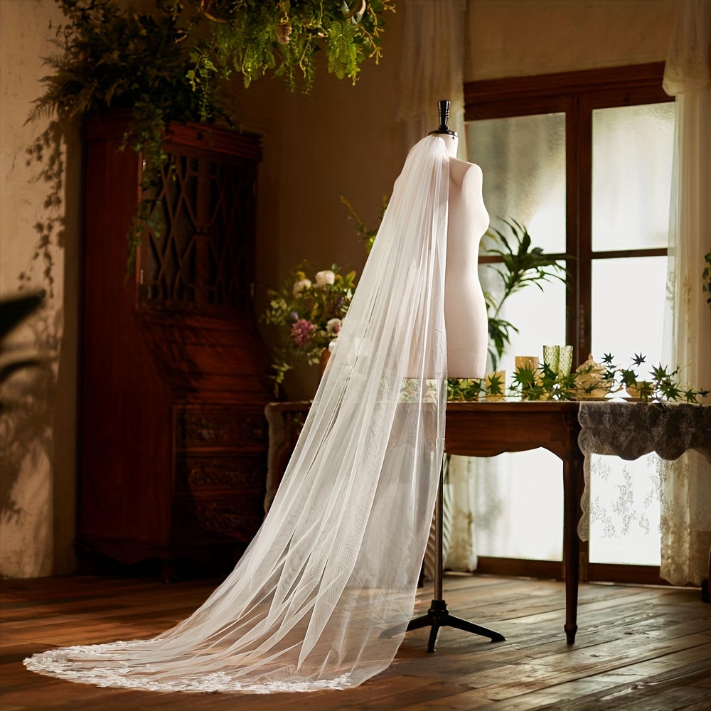 Floral Lace Applique Bridal Veil With Comb Soft Tulle Bridal Headpiece 1 Tier 2025 Bride Marriage Accessories