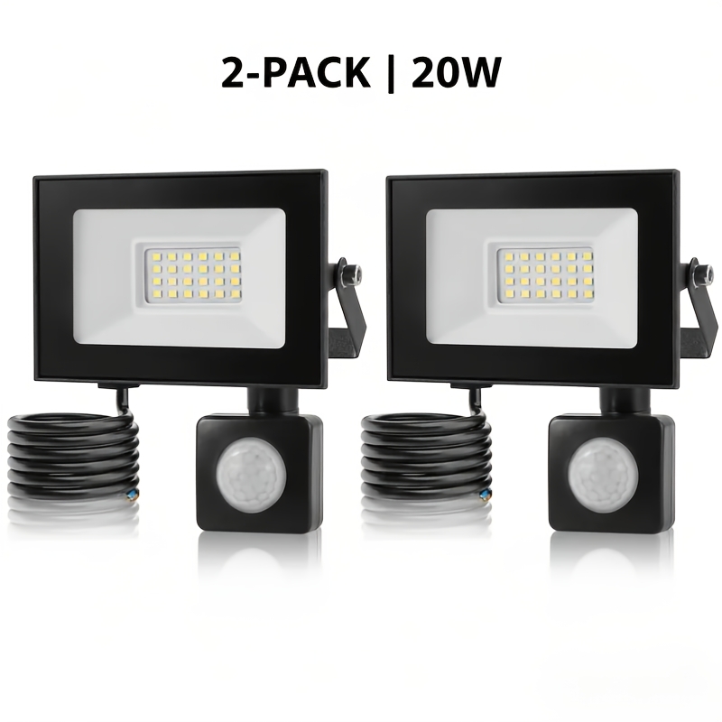 2pcs Frameless Led Sensor Floodlight Indoor, 20w 3000k Warm Lamp, 360° Rotating Pir Motion Detector, 180° Adjustable Bracket, 50cm Cable, High Cooling Design