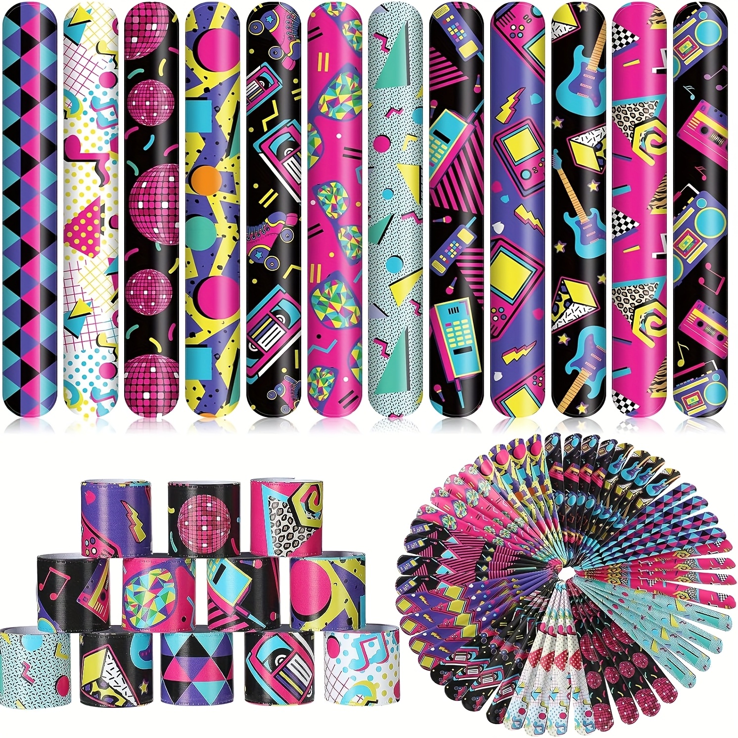 80s and 90s themed party favors including slap bracelets in sets of 12 24 or 36   decorations and prizes at a nostalgic   celebration