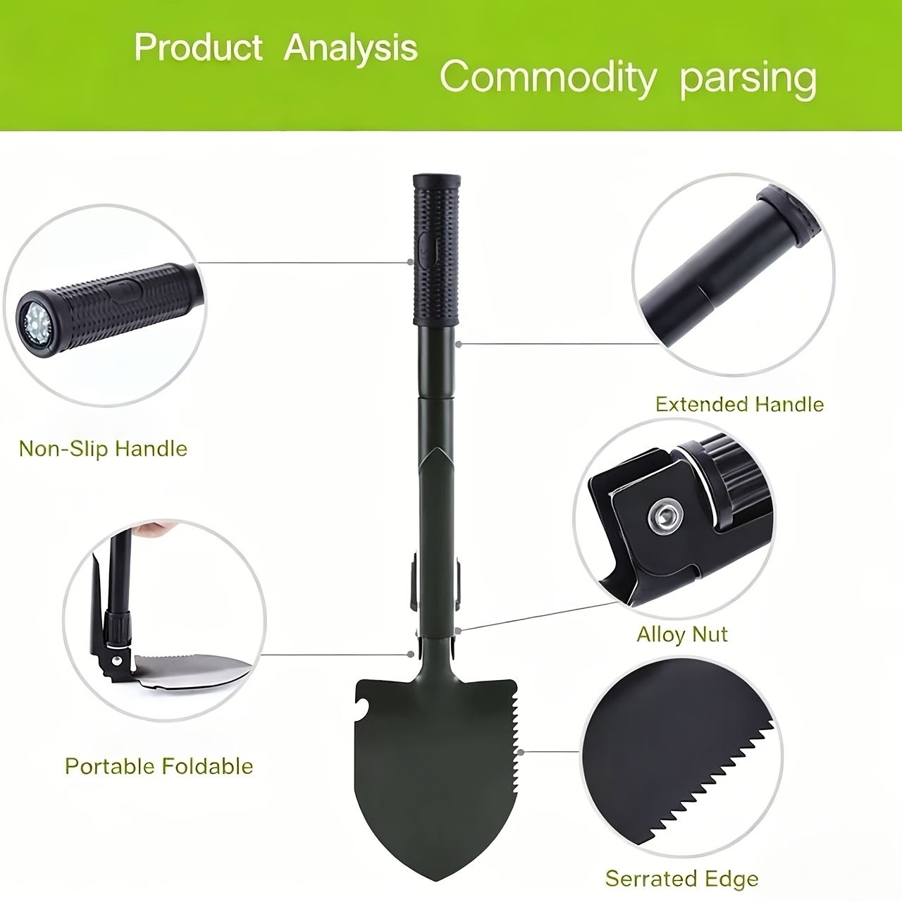 TEMU Kit d'outils d'extérieur pliable multifonctionnel avec , détachable, comprend un sac de rangement pour le camping et la randonnée