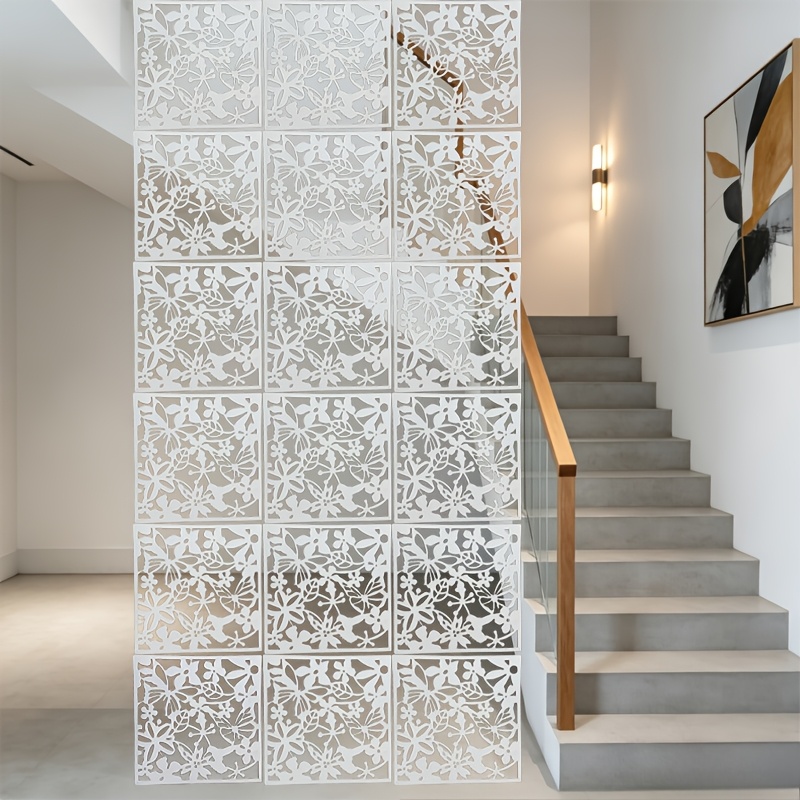 TEMU 18pcs, (18pcs Floral Carved Plastic Room Divider Panels), Decorative Art Hanging Partition Design, Hollow Pattern Ventilation And Light