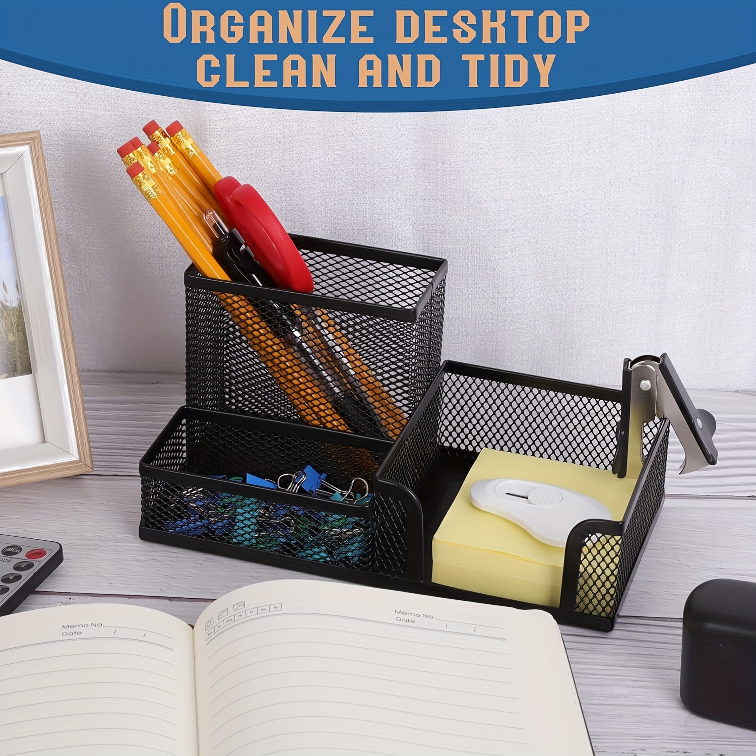 TEMU Desktop Storage Basket, Three-compartment Pen Holder, Multifunctional Metal Mesh, Desk Organizer For Storing Desktop Stationery/small Toys,