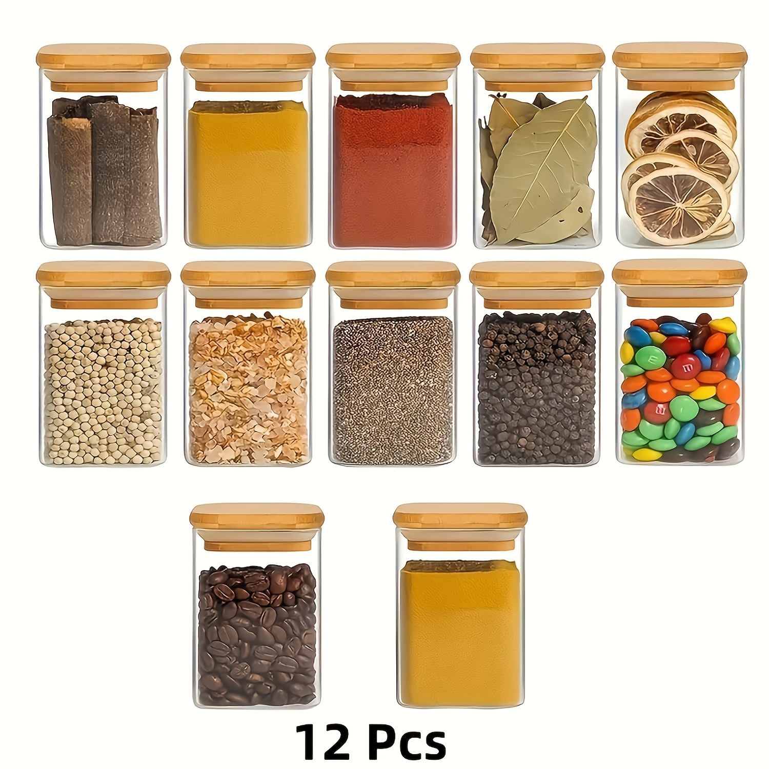 Image of 2/4/12pcs Square Glass Spice Jars, High Borosilicate Heat-resistant Glass Condiment Containers, Salt, Pepper Powder, Sugar, For Dining, Cooking, Kitchen Use - Transparent With Sealed Bamboo Lid