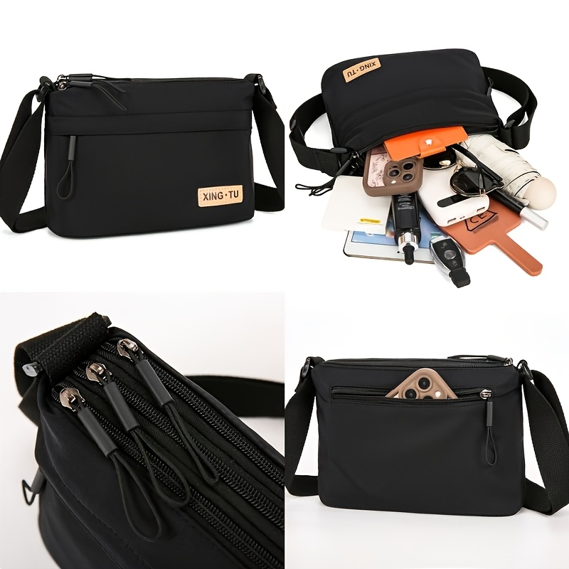 elegant womens nylon shoulder bag with adjustable strap multiple compartments zipper closure versatile crossbody bag in black white red beige grey small crossbody bag Product details 5
