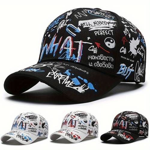 graffiti print hip hop baseball cap 100 polyester lightweight party hat with pvc coating non stretch fabric hand washable valentines day mardi gras spring festival party accessory trendy headgear lightweight hat