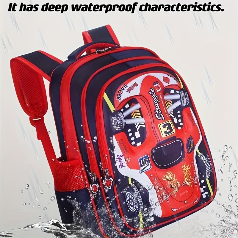 

Primary School Backpack With Large Capacity, Waterproof Car Print Children's Backpack