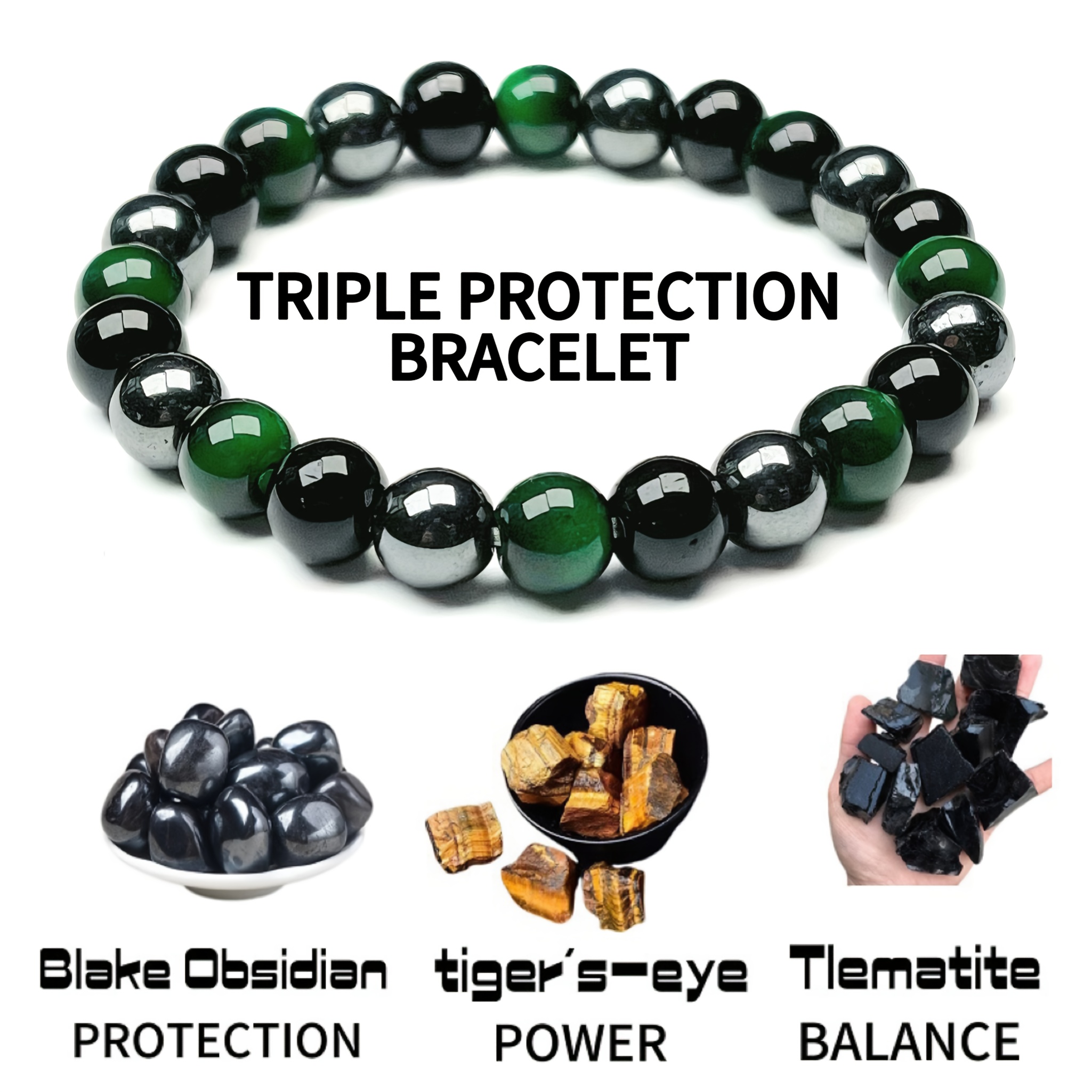 TEMU Eye Beaded Bracelet, 8mm Elastic String, Unisex, Ideal Gift For Father, Friend, Or Husband, Perfect For Christmas