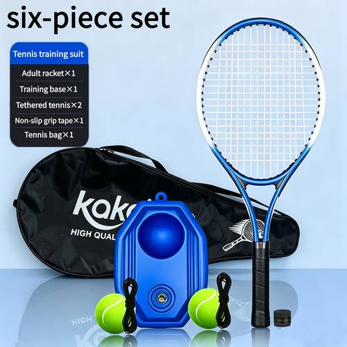 ensemble dentraînement de de tennis 6 pièces, comprenant une raquette de tennis, une base dentraînement, balles de avec des cordes, et un équipement dentraînement portable pour les sports de et le fitness