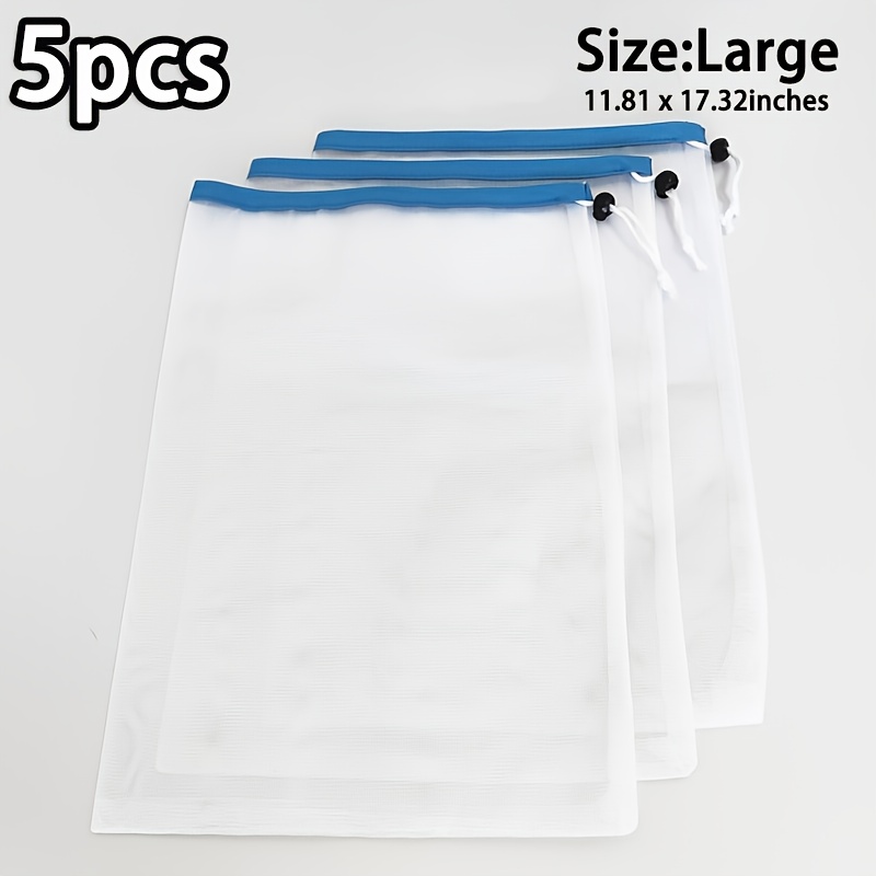 Image of 5pcs Transparent Mesh White Polyester Drawstring Storage Bags - Storage And Organization