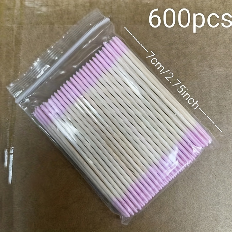 600pcs/set, Pink Pointed Swabs Double-headed Makeup Tattoo Special Eyeliner Toothpick Swabs Beauty Makeup Remover Small Head Wooden Sticks