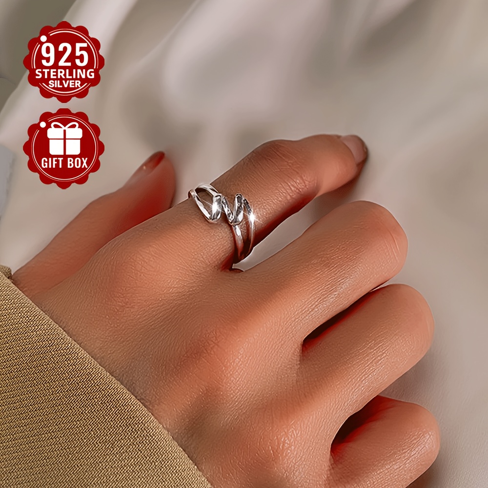 S925 Silvery Geometric Line Ring Adjustable Index Ring
