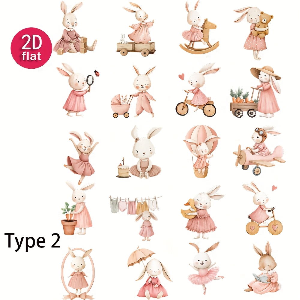 2d Flat 1 Pack Bunny Journal Stickers, Diy , Diary, Photo Album, Stationery Stickers, Material Stickers, Decorative Stickers, 2d Flat